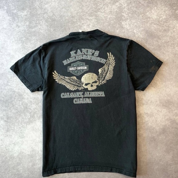 Vintage Harley-Davidson Alberta T-Shirt Black Skull Wings Size L - Picture 2 of 3